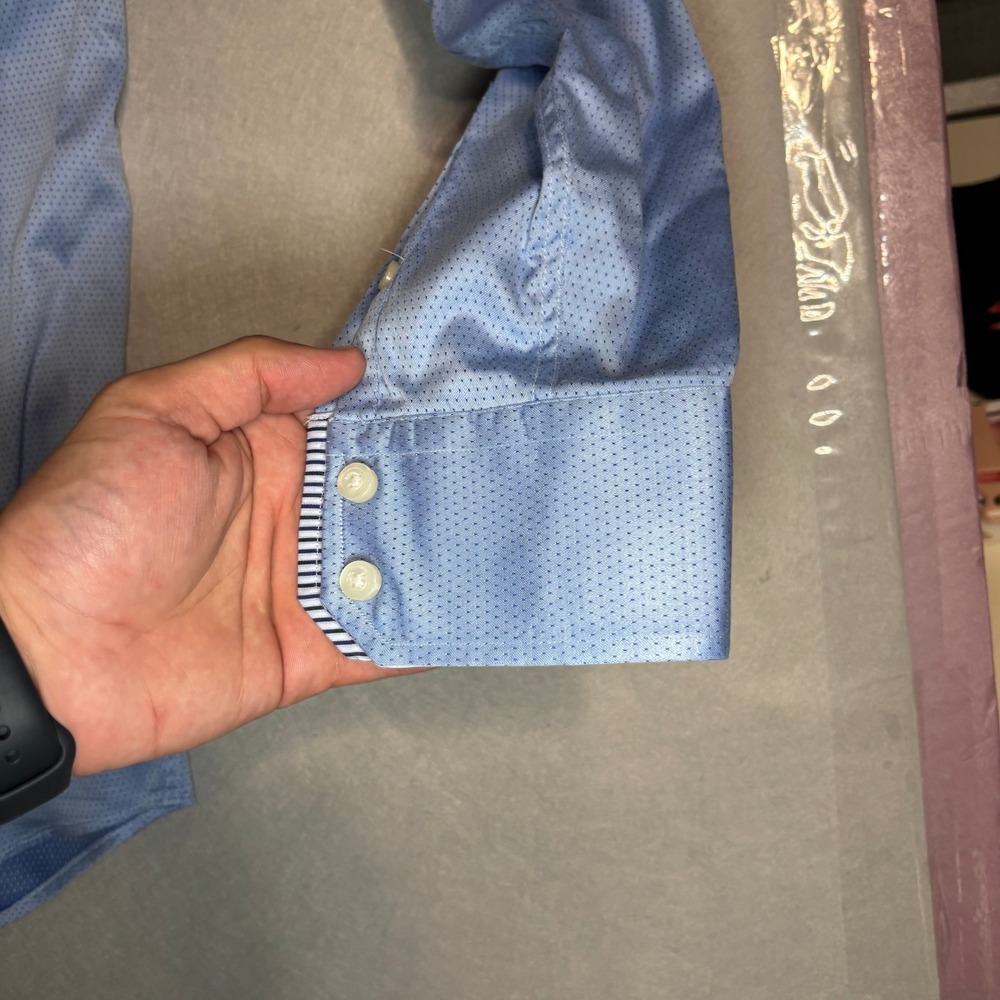 RUFUS Men's Blue Micro-Dot Dress Shirt L 100% Cotton USA - Picture 14 of 16